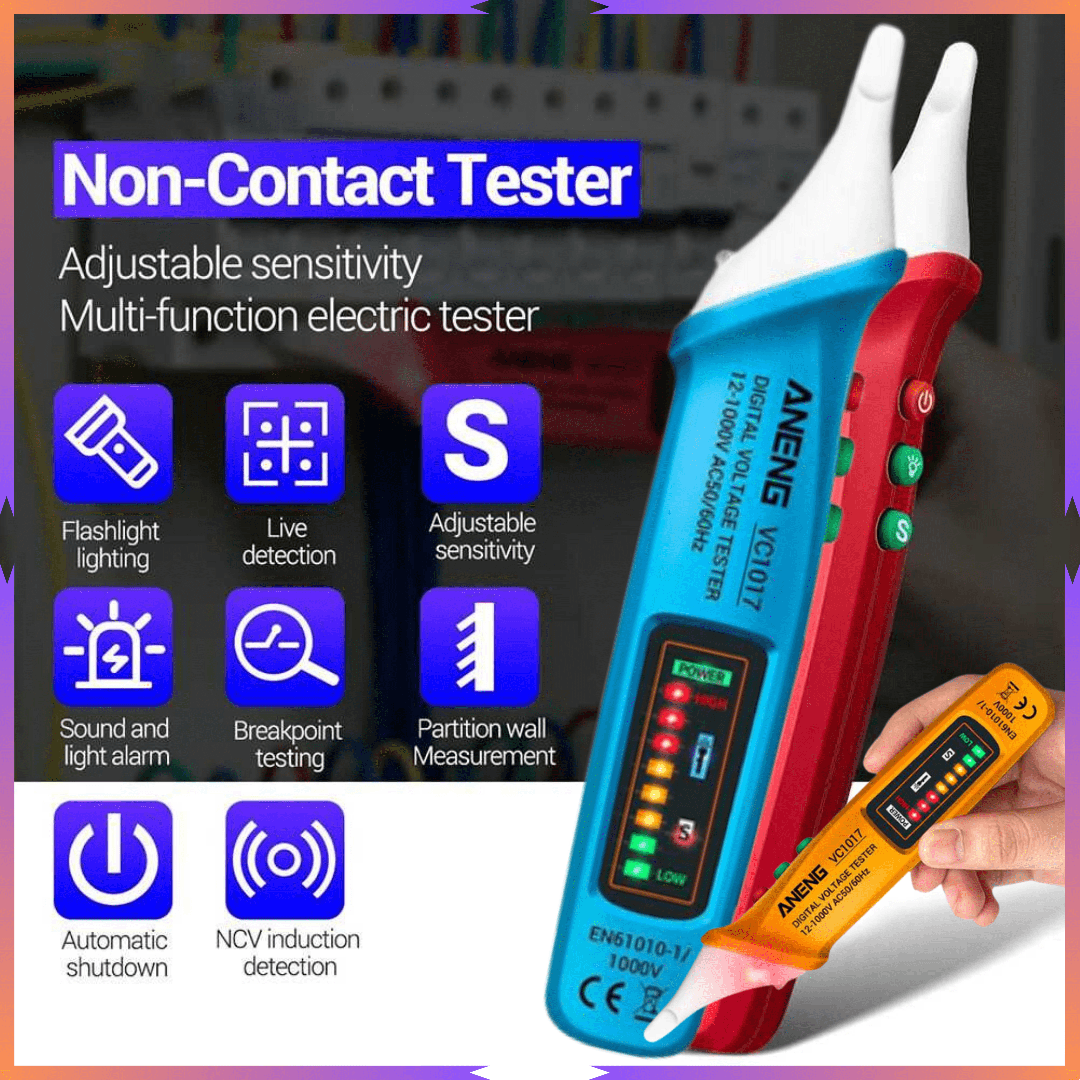 STOK READY ANENG Tester Non Contact AC Voltage Alert Detector 12V 1000V