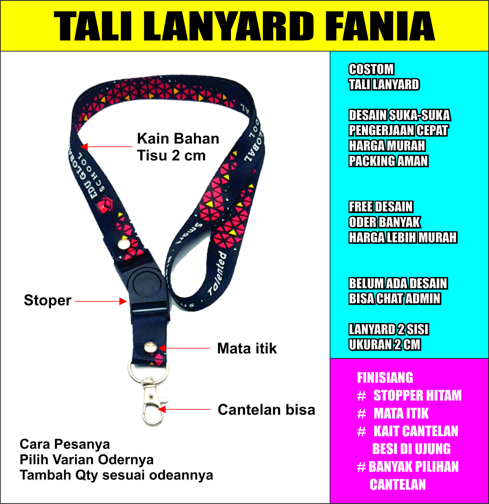 Lanyard Printing Sublim Cm Desain Bebas Bahan Tisu Tali Lanyard Id