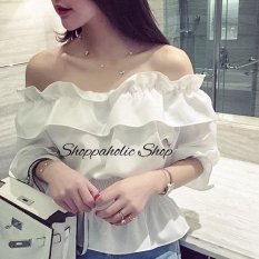 Shoppaholic Shop Blouse Wanita Baju Sabrina Yessica - White / Baju Wanita / Blouse Korea / Atasan Wanita / Baju Formal / Kemeja Wanita / Kemeja Formal / Atasan Muslim / Kemeja Cewek Tunik / Blouse Sabrina