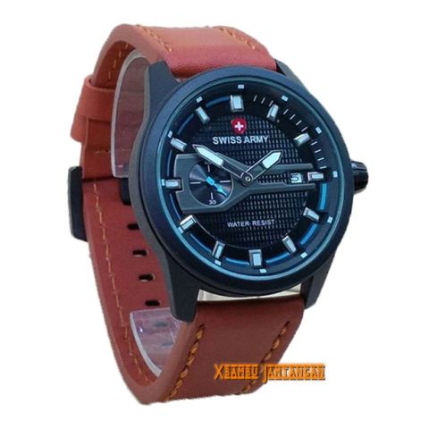 Swiss Army - SA 2896 - Jam Tangan Pria - Kulit - Coklat List Biru