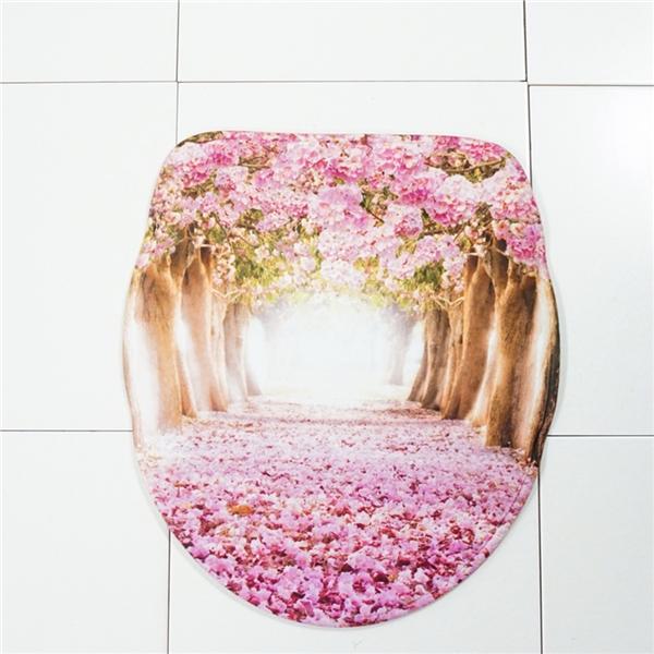 3Pcs Soft Tree Flower Print Bathroom Toilet Rug Mildew Proof Non-slip Bath Mat U-Shaped Toilet Mat Toilet Lid Cover for Men Women Kids Bathroom Accessories