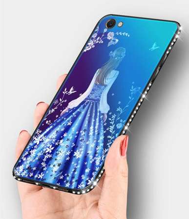 เคสโทรศัพท์สำหรับ Vivo V5/V5S, Vivo V5/V5S แก้ว, เพชรหรูหรานุ่มซิลิโคน TPU + กระจกเทมเปอร์สีน้ำเงิน Backboard [DROP Protection] [Anti - Scratch] นุ่มสำหรับ Vivo V5/V5S - INTL
