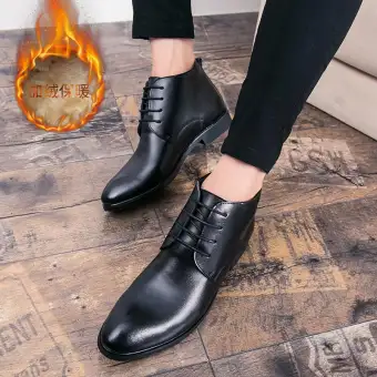 Autumn Hight Top Pointed Leather Shoes Male Hair Stylist Mid Top