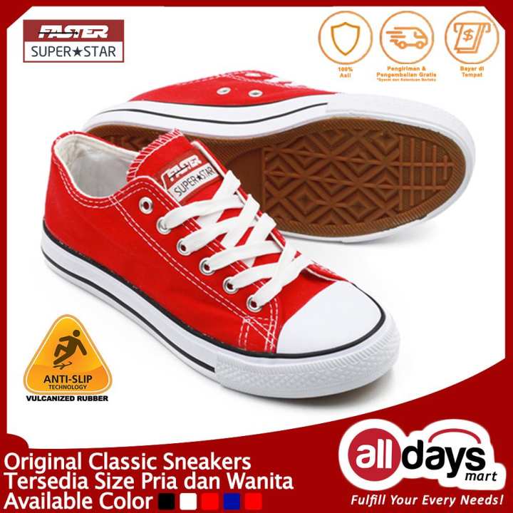Faster Sepatu Sneakers Kanvas Wanita 1603-03 - Merah/Putih