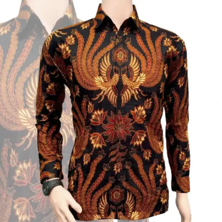 Baju Batik Pria Fashion Kemeja Lengan Panjang Motif Batik Sogan