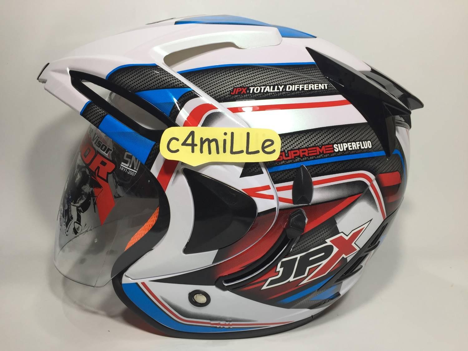 HELM JPX SUPREME MOTIF CARBON WHITE DOUBLE VISOR HALF FACE Lazada