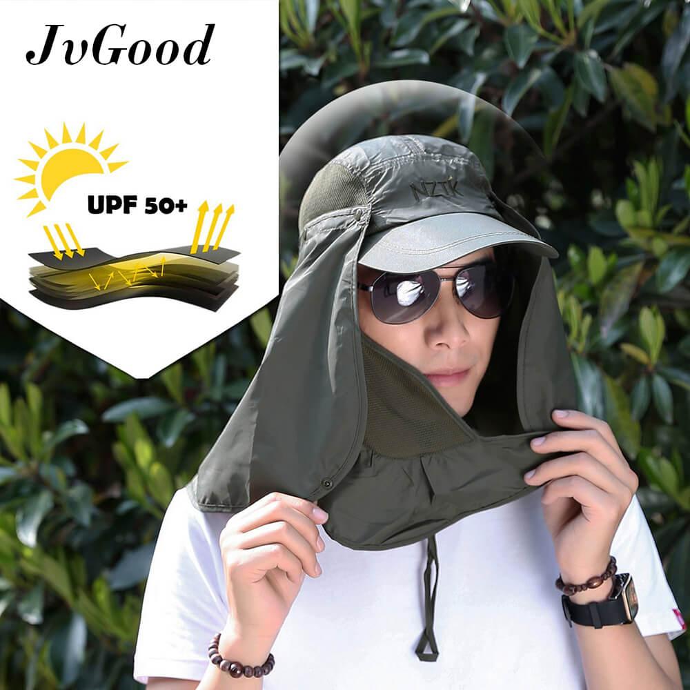JvGood Mùa Hè Hat Nắp Bảo Vệ Sập 360°Outdoor Câu Cá Có miếng Cổ Mặt Nắp Bao Da, CHỈ SỐ UPF 50 + Mũ Lưỡi Trai Nam Nữ (Xanh Quân Đội)-quốc tế