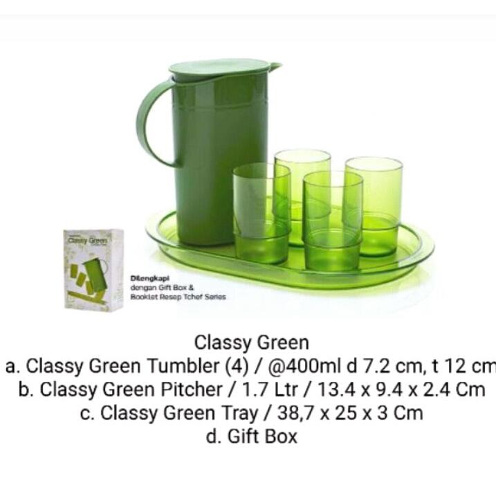 Jual TUPPERWARE CLASSY GREEN TUMBLER (4), PITCHER DAN TRAY - ALAT MINUM SET  - Kota Tangerang - Jasmineonlineshop138