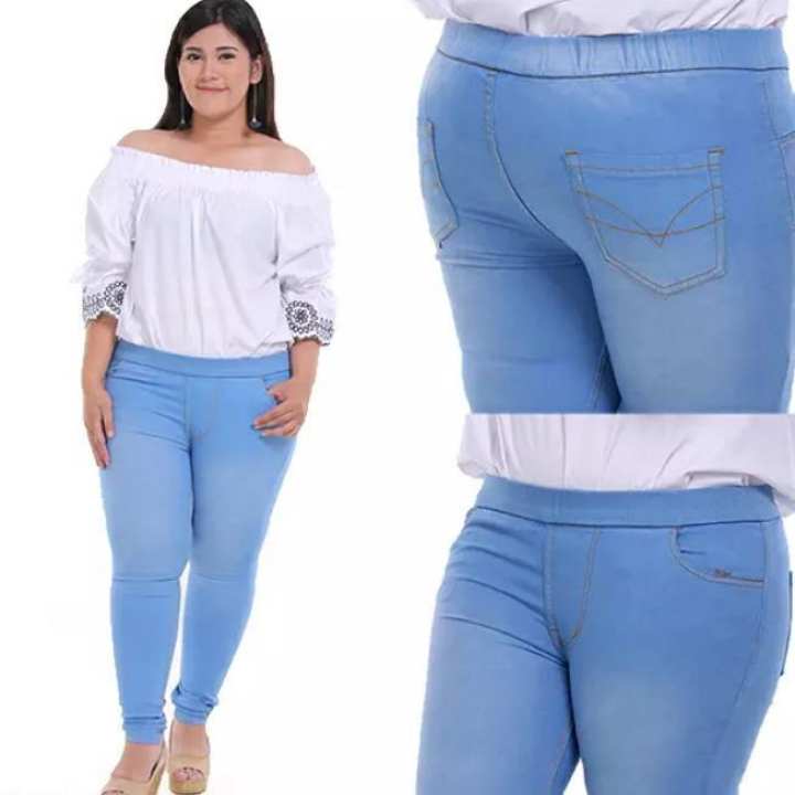  Celana  Legging  Pinggang Karet Jeans Jumbo Wanita Size 31 