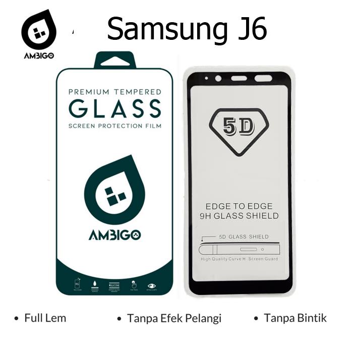 Kenzoe Tempered Glass 5D Full Cover Warna / Anti Gores Kaca Full Lem For Samsung Galaxy J6 2018 - Black