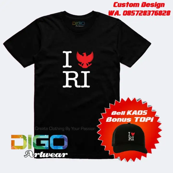 Kaos I Love Ri T Shirt Cinta Indonesia Keren Bonus Topi Exclusif Lazada Indonesia