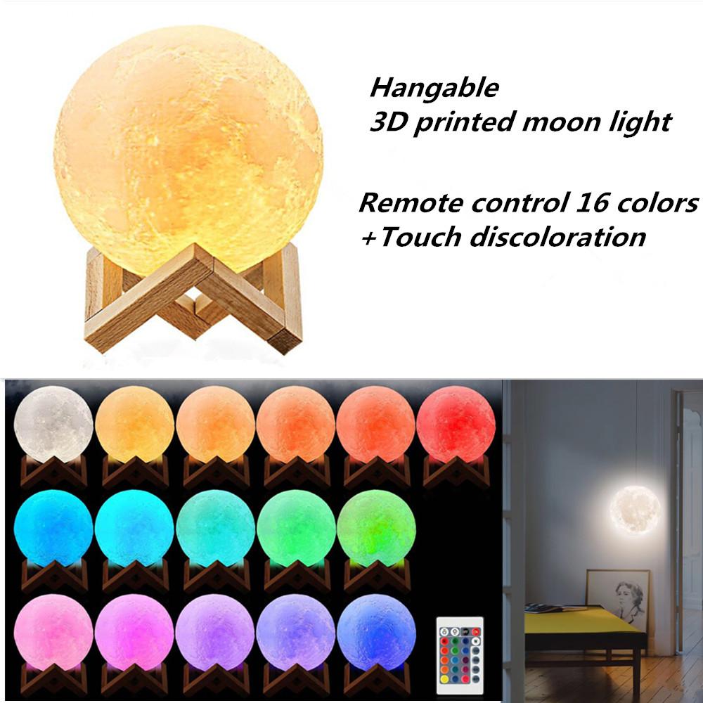 Supermall LED Đêm Trăng Sáng 3D Cảm Ứng Cảm Biến Mặt Trăng Đèn Điều Khiển từ xa 16 Màu + Điều Khiển Cảm Ứng 7 Màu