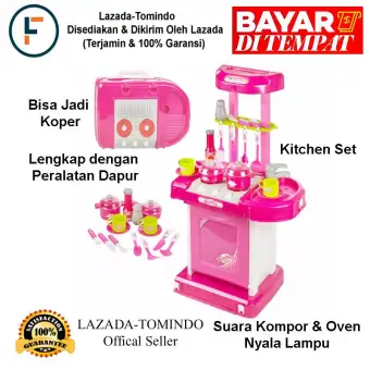 Tomindo Mainan Anak Kitchen Set Luggage Pink / kitchen koper pink / Masak Masakan / mainan
