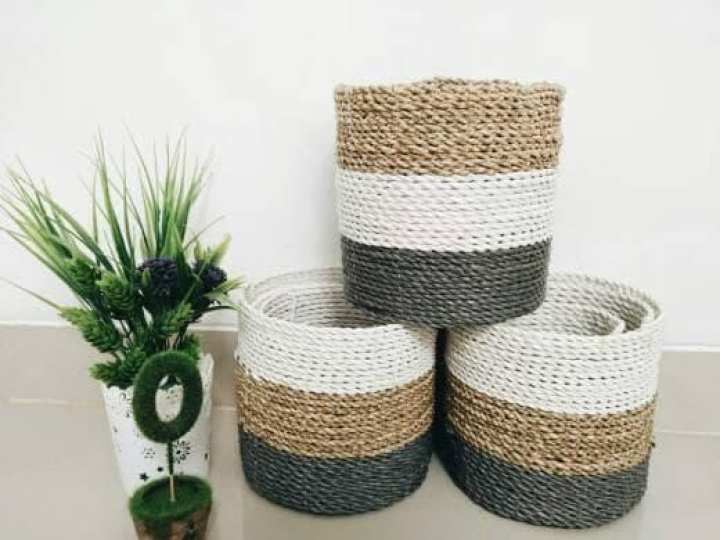 Keranjang Anyaman isi 3. Cover Pot, Keranjang Seagrass