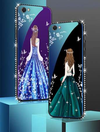 เคสโทรศัพท์สำหรับ Vivo V5/V5S, Vivo V5/V5S แก้ว, เพชรหรูหรานุ่มซิลิโคน TPU + กระจกเทมเปอร์สีน้ำเงิน Backboard [DROP Protection] [Anti - Scratch] นุ่มสำหรับ Vivo V5/V5S - INTL