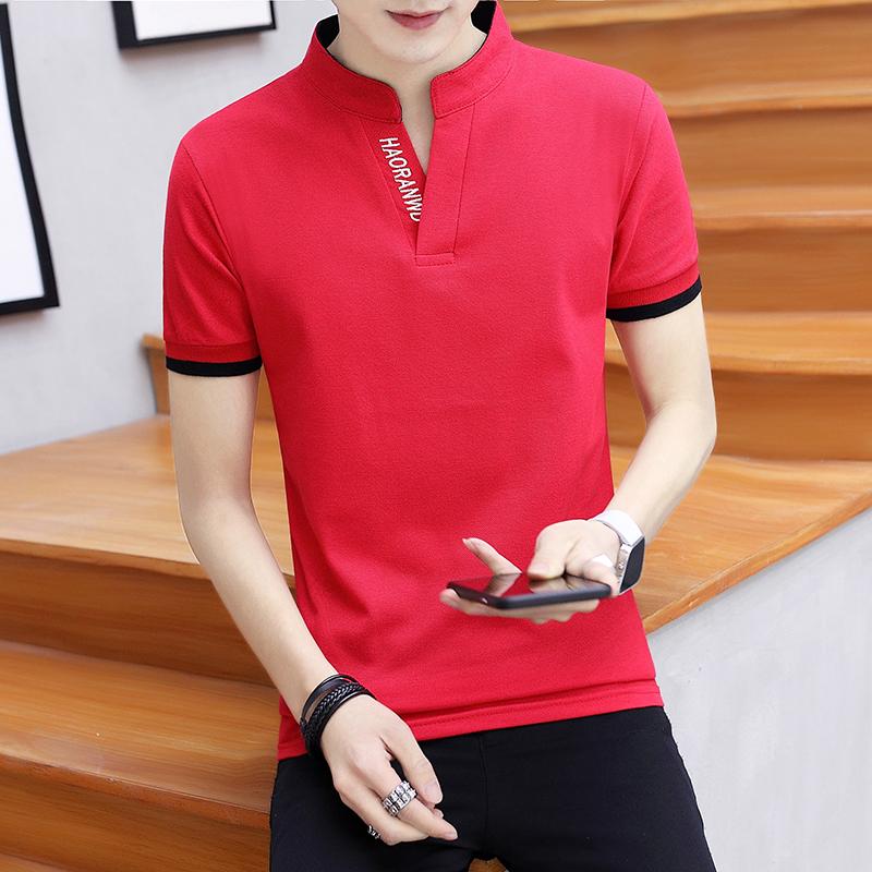 Mstyle Mens Short Sleeve V-Neck Solid Color Summer Loose T-Shirts Tee