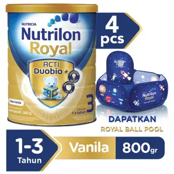 Nutrilon Royal Actiduobio 3 Susu Pertumbuhan - Vanila - 800gr Bundle 4 kaleng + FREE Royal Ball Pit