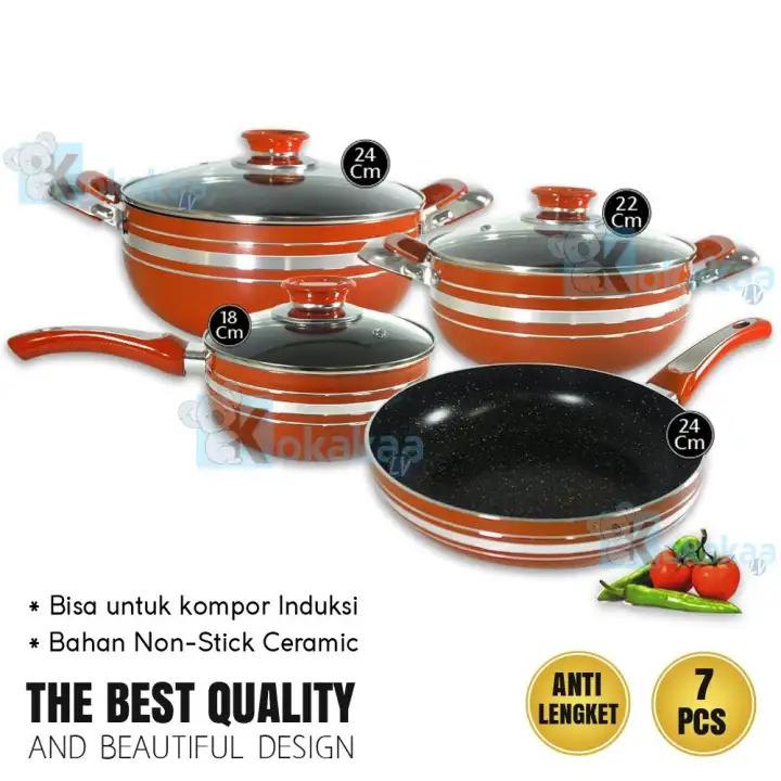 Bettio Panci Set Marble Coated induksi induction Support Cookware 7 in1 Set Lengkap Design Italy