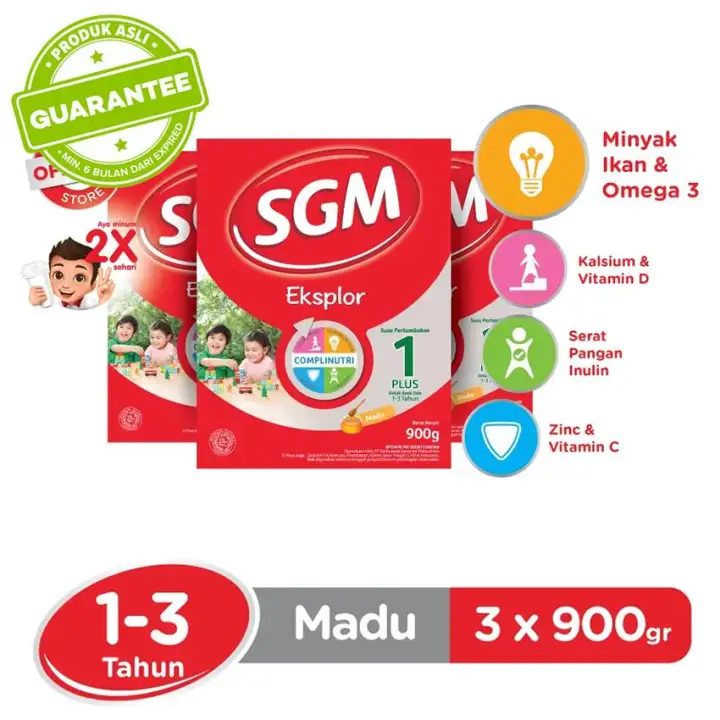 SGM Eksplor Complinutri 1+ Susu Pertumbuhan - Madu - 900gr - Bundle isi 3 Box