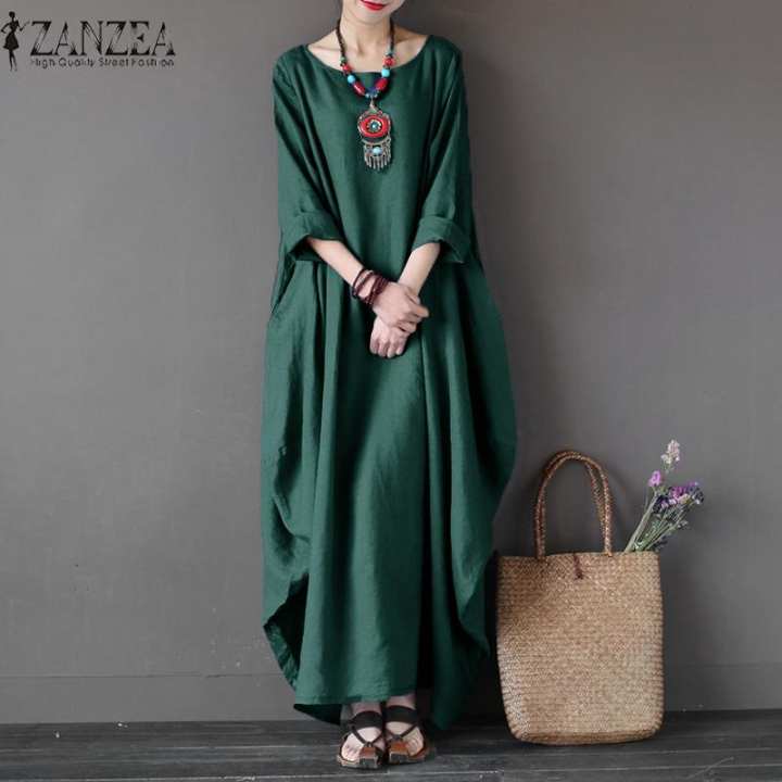 ZANZEA Wanita  Crewneck 3  4  Batwing Lengan  Baggy Maxi 