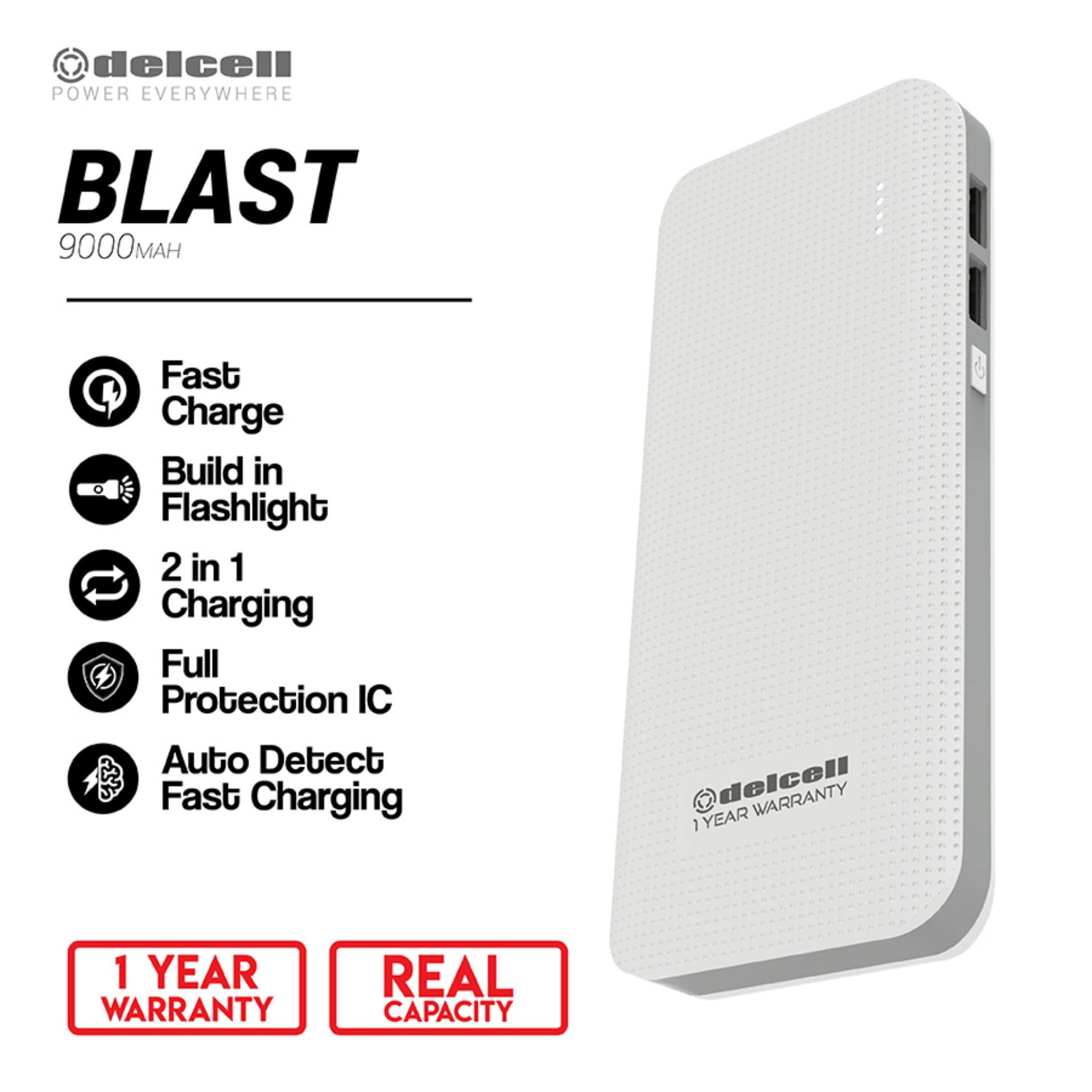 Elektronik Murah Meriah Delcell 9000mAh Powerbank BLAST Real Capacity Fast Charging Dual Output Garansi Resmi 1 Tahun Power Bank
