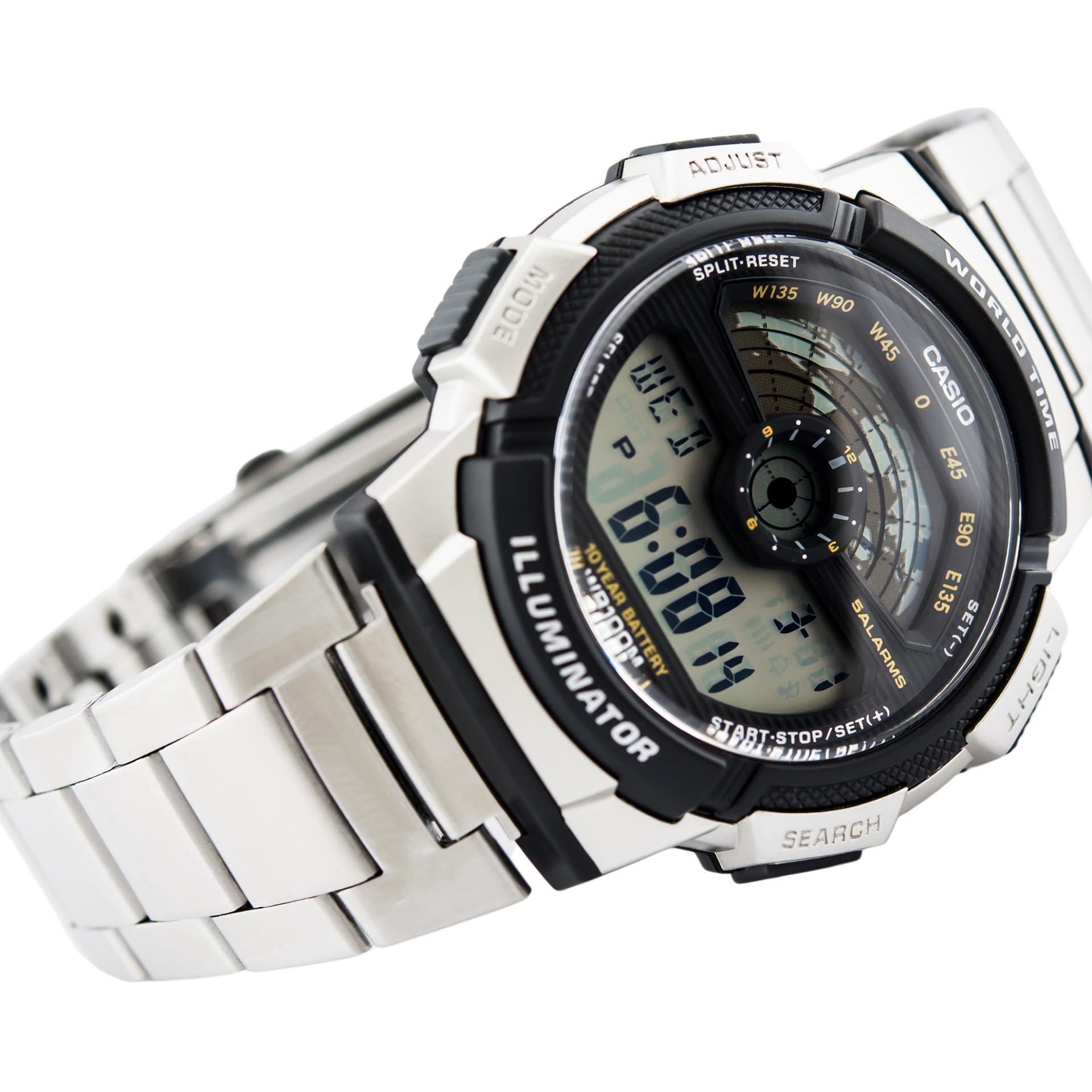 CASIO Illuminator AE-1100WD-1AVDF - Jam Tangan Pria - Tali Logam Stainless Stell