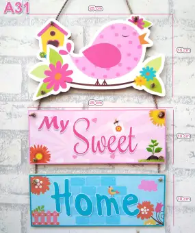 Hiasan Dinding Susun Pajangan Lucu Shabby Chic Motif Burung Pink