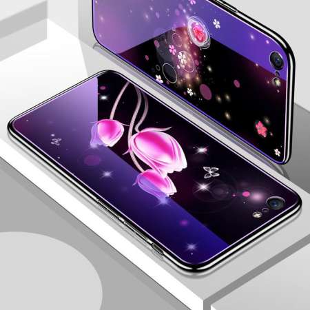Phone Case For Vivo Y71 , Luxury Bling Sky Flower Soft Hybrid Silicone TPU +Blue Tempered Glass Backboard [Drop Protection] [Anti-Scratch] Soft Case Cover For Vivo Y71 - intl