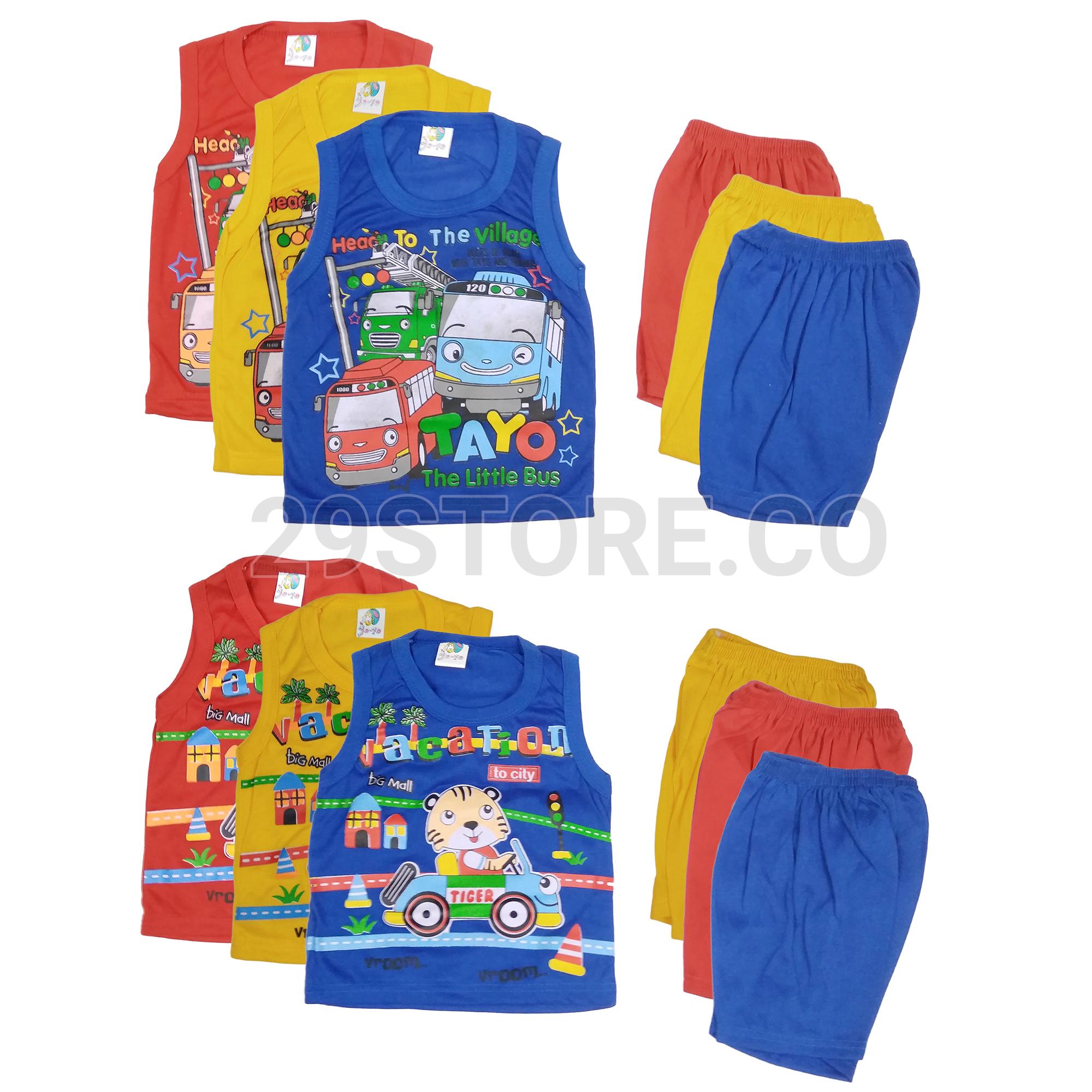 3 Pcs/Set - Setelan Baju Kaos Singlet Oblong Kutung Tanktop Anak Bayi Cowok Laki Laki Murah