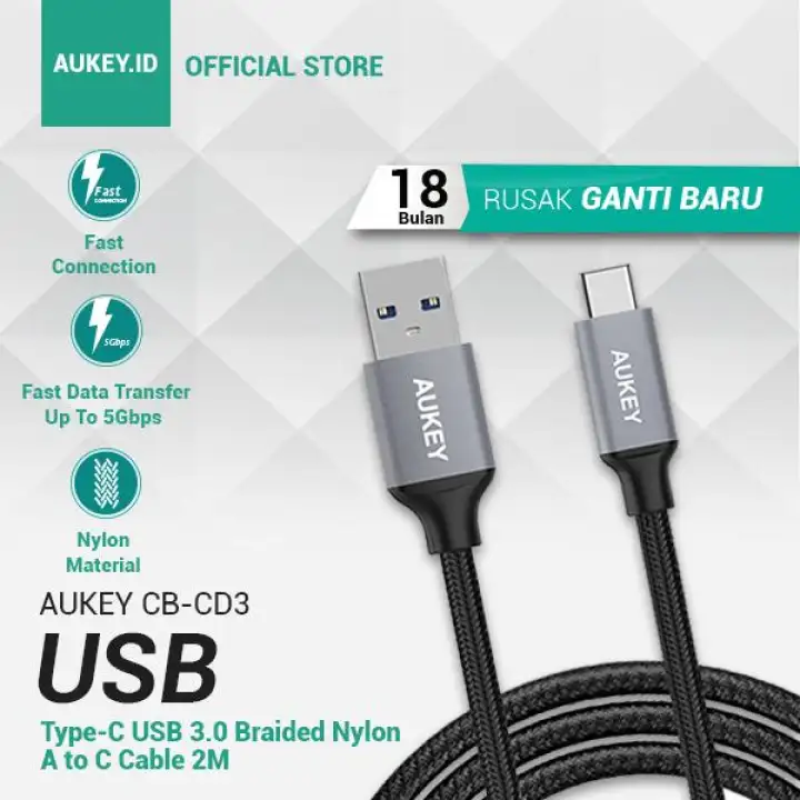 Aukey Cable CB-CD3 Braided Nylon USB A to C - 2 Meter