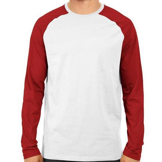 Kaos Reglan Panjang Polos Raglan Pria/wanita Model terbaru/murah - Kombinasi Putih Maroon