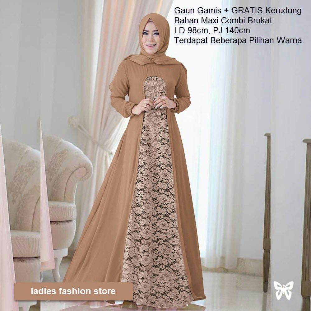 Gaun Gamis Dewasa Gamis Syari Set 2in1 Baju Brukat Muslimah