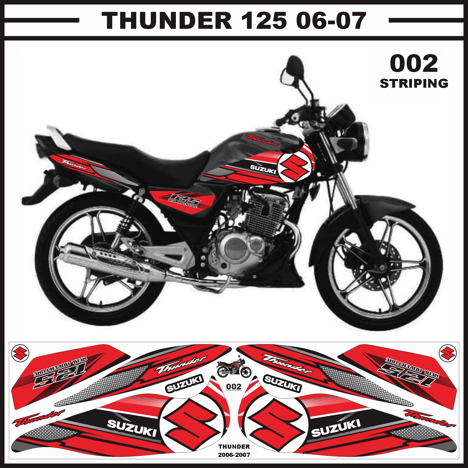 Stiker Striping Suzuki Thunder 125 2006-2007 Variasi Grafis 001 FL2