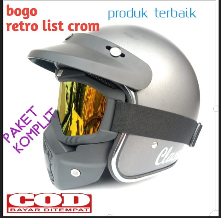 Helm Bogo Retro Polos Kaca Goggle Polos Helm Cros Lazada Indonesia