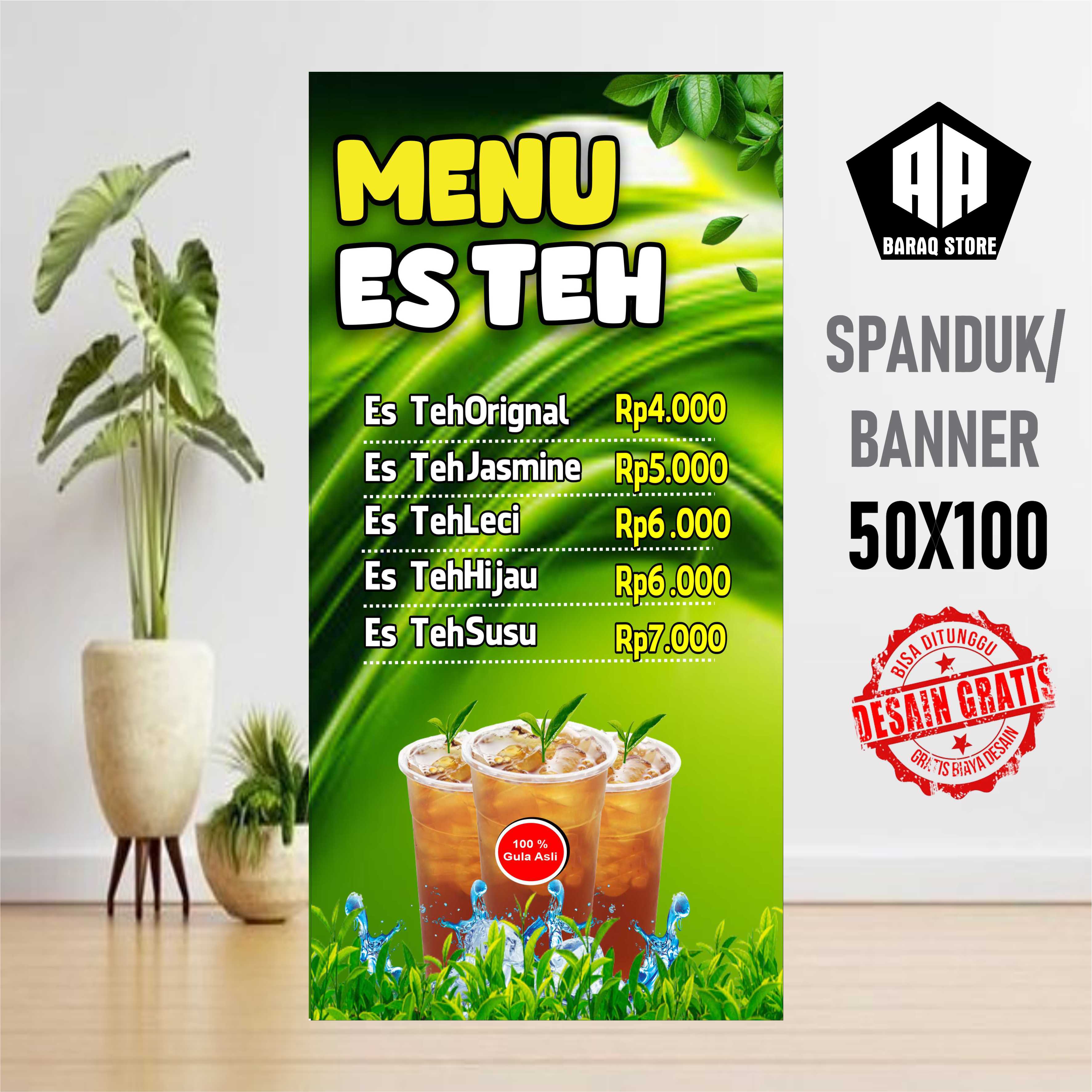 Cetak Banner Cetak Spanduk Daftar Menu Es Teh Ukuran 50X100 CM BISA ...