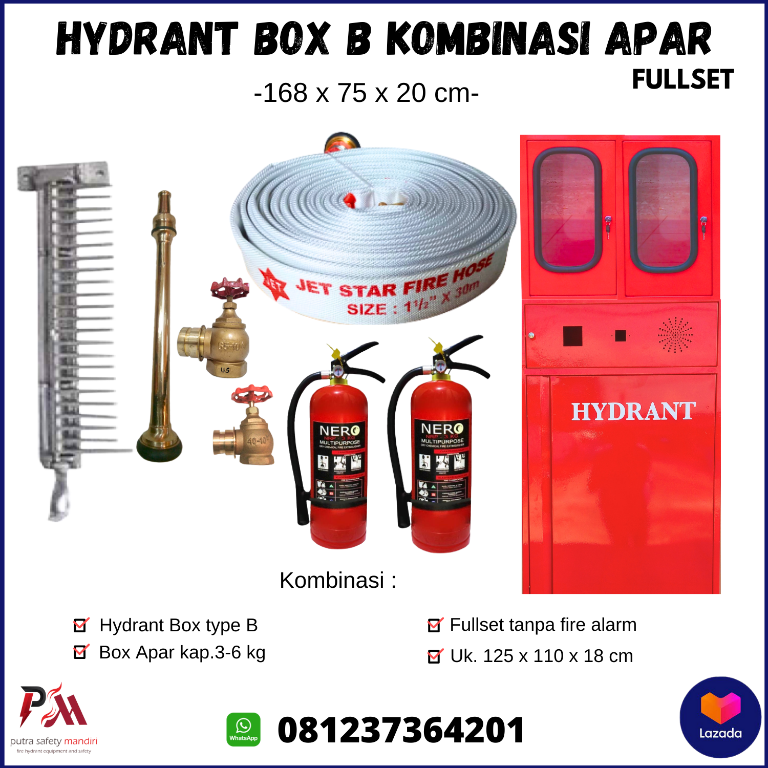 FULLSET HYDRANT BOX TYPE B KOMBINASI KOTAK APAR 168 X 75 X 20 CM TANPA ...