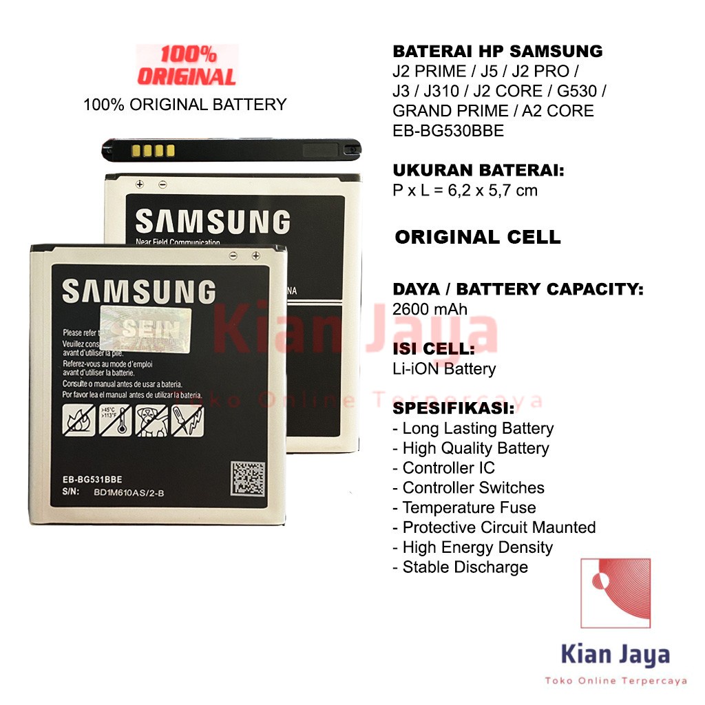Batre Baterai HP Samsung Galaxy J2 Prime Grand prime G530 J5 J3
