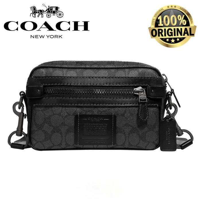 (100 ORIGINAL) COACH Academy Crossbody Bag In Signature Black Smoke