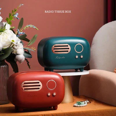 DENSOO Tissue Box Retro Radio Model Tissue Box Desktop Paper Holder Vintage Dispenser Storage Napkin Case