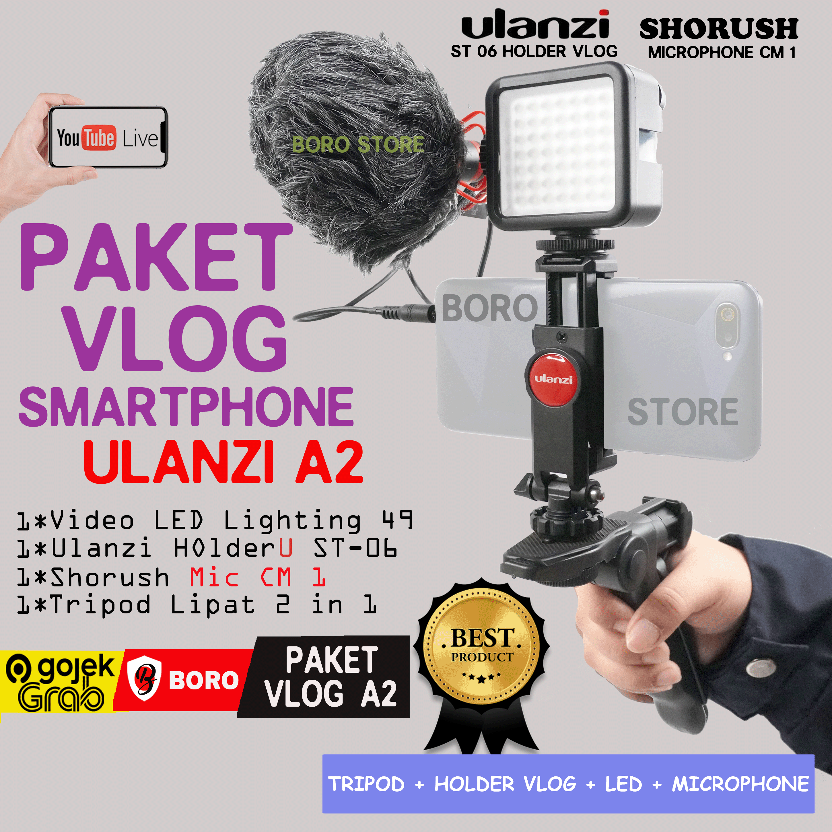 Paket Vlog Smartphone A2 Mikrofon Mic Shorush Cm 1 Tripod Holder Ulanzi Hp Led Lighting Video Live Streaming Lazada Indonesia