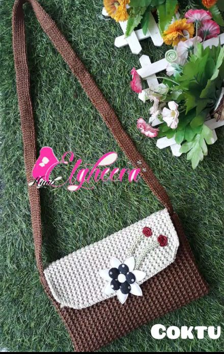 Tas Slempang Rajut Motif Bunga Membeli Jualan Online 