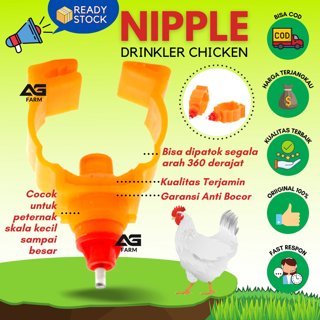 Nipple Atau Nipel Nepel Drinker Pegas Ayam Puyuh Warna Orange Ag Ps