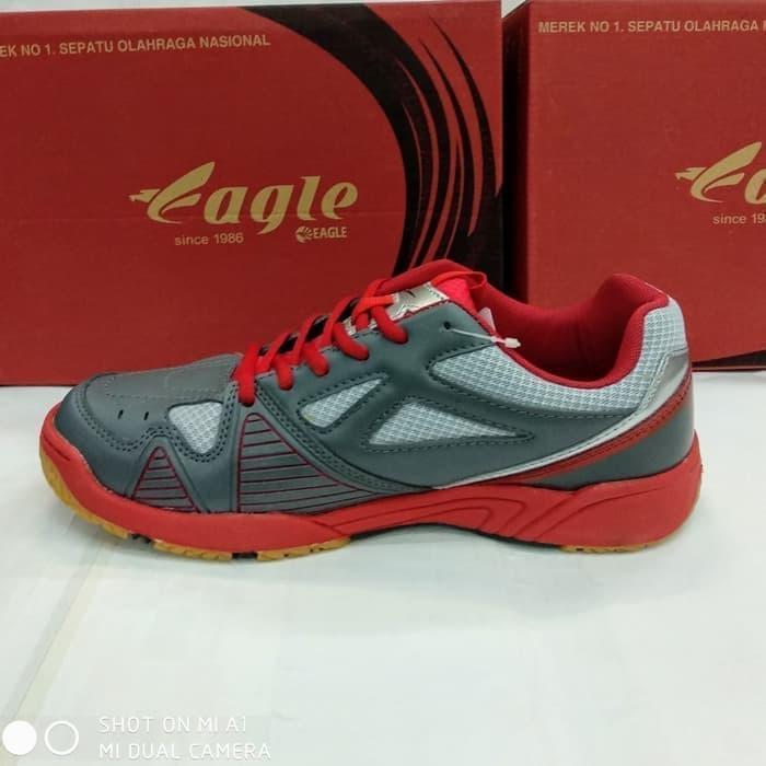 Sepatu running badminton eagle marcus grey red original