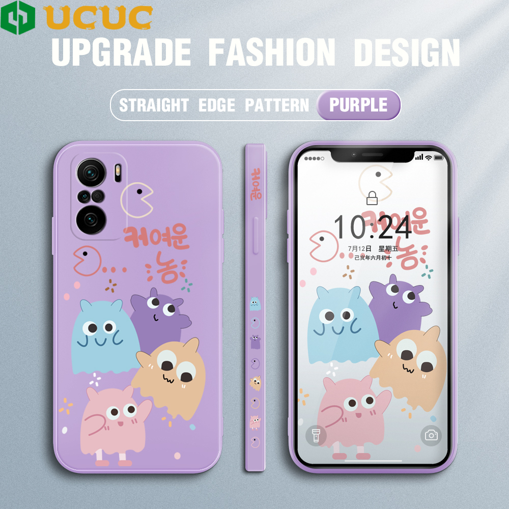 UCUC Case For Xiaomi Poco F3 Redmi K40 K40 Pro Case For Girls Cartoon Monster Family Design Side Design Case Square Edge Pattern Liquid Silicone Case Full Cover Camera Protection SoftCase