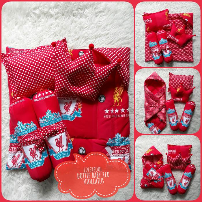 set selimut topi Liverpool , bantal bayi dan banpey