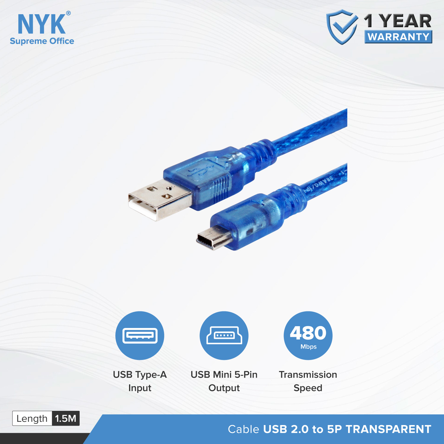 Cable NYK Kabel USB to 5P 1.5 Meter Transparent Lazada Indonesia