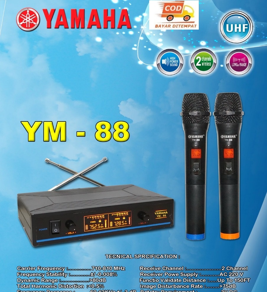 Yamaha YM88 UHF Mik/Microphone Double Wireless DigitalHitam Lazada