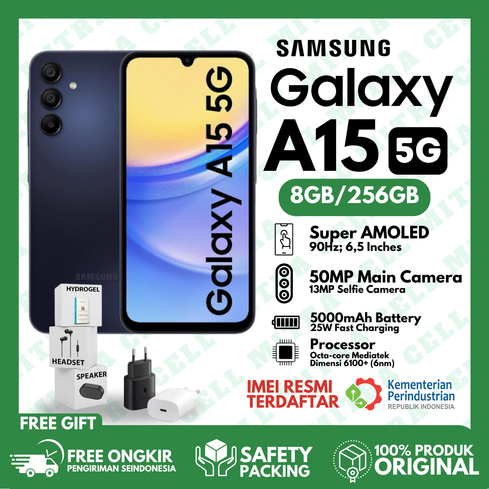SAMSUNG GALAXY A15 5G 8/256GB RAM 8GB ROM 256GB Original | Fullset | Garansi Harga 2,569,000 rupiah*Gratis Ongkir