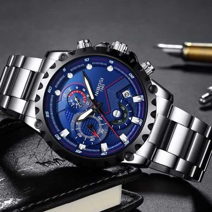 NIBOSI Jam Tangan Chronograph Pria - 2322 - Silver Biru