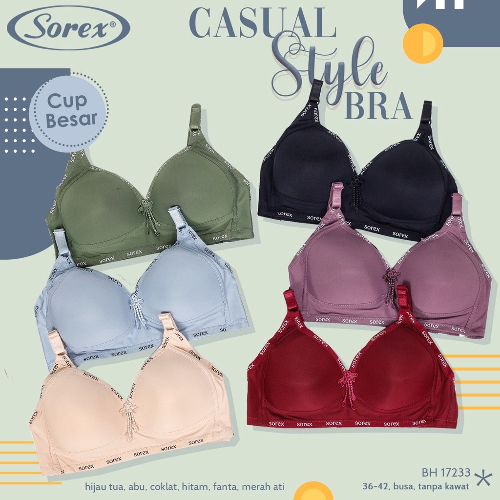 Sorex 17232, Bra Beha BH Wanita Dewasa Tanpa Kawat Busa Sedang Casual Syle  Kait 2 Bahan Lembut COD Fiachi